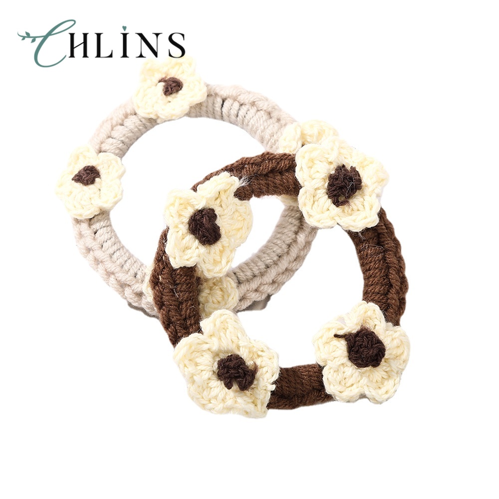 Dây cột tóc CHLINS đan len hình hoa thời trang thu đông phong cách Hàn Quốc
