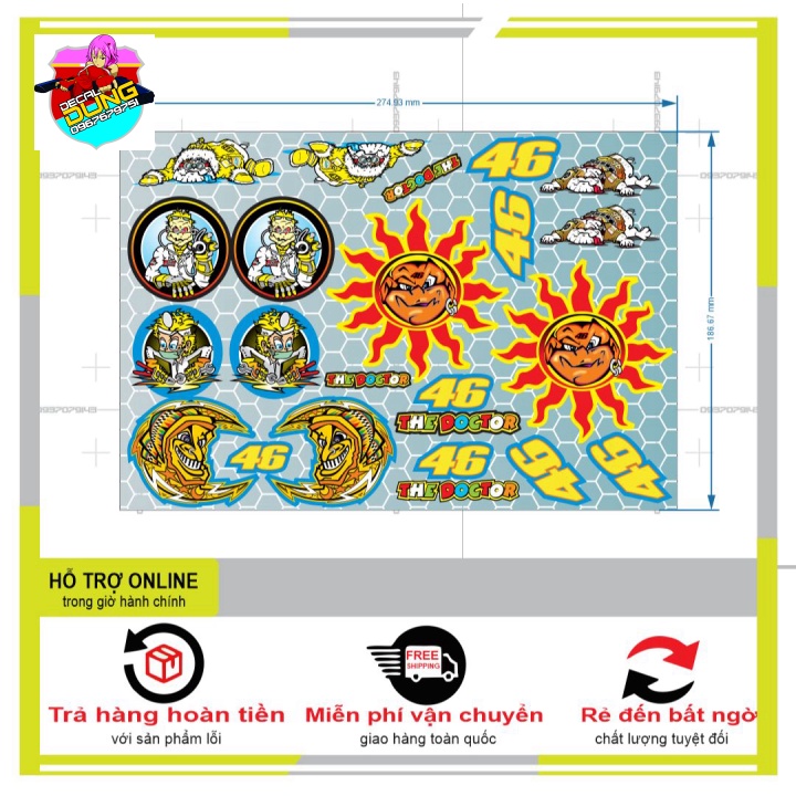 LOGO STICKER 46 ROSSI MẶT TRỜI TRANG TRÍ ĐIỆN THOẠI XE MÁY - DUNG DECAL