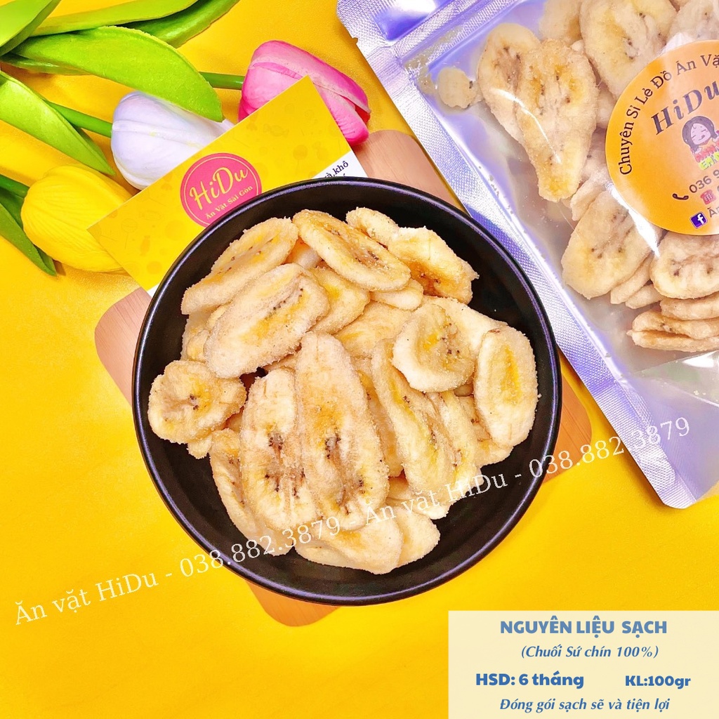 Chuối sấy khô giòn không đường HiDu 300gr giòn tan