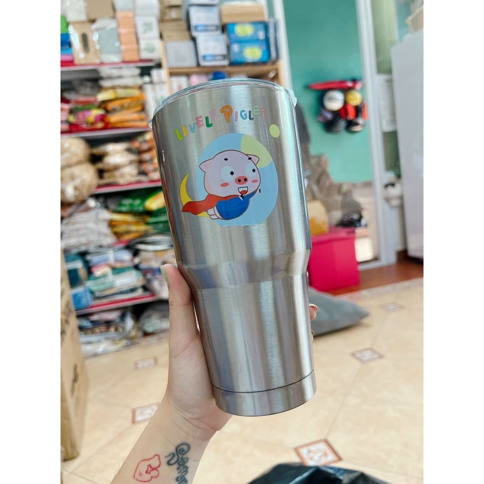 Ly giữ nhiệt nắp chống tràn cao cấp tặng bộ ống hút inox tái sử dụng và túi đựng (màu sắc ngẫu nhiên)
