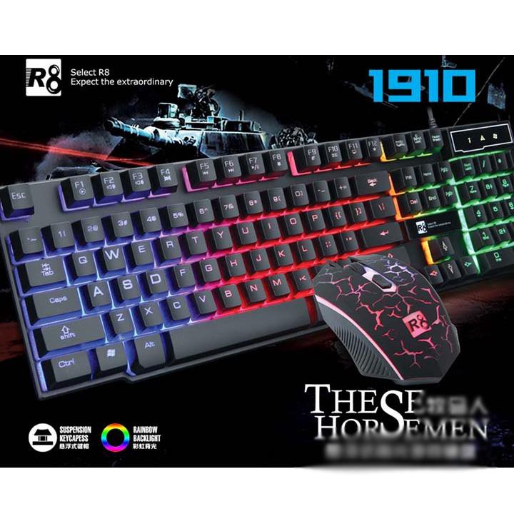 Bộ bàn phím giả cơ và chuột chuyên game R8 1910 Led 7 màu + Tặng Lót Chuột Logitechchuột máy tính