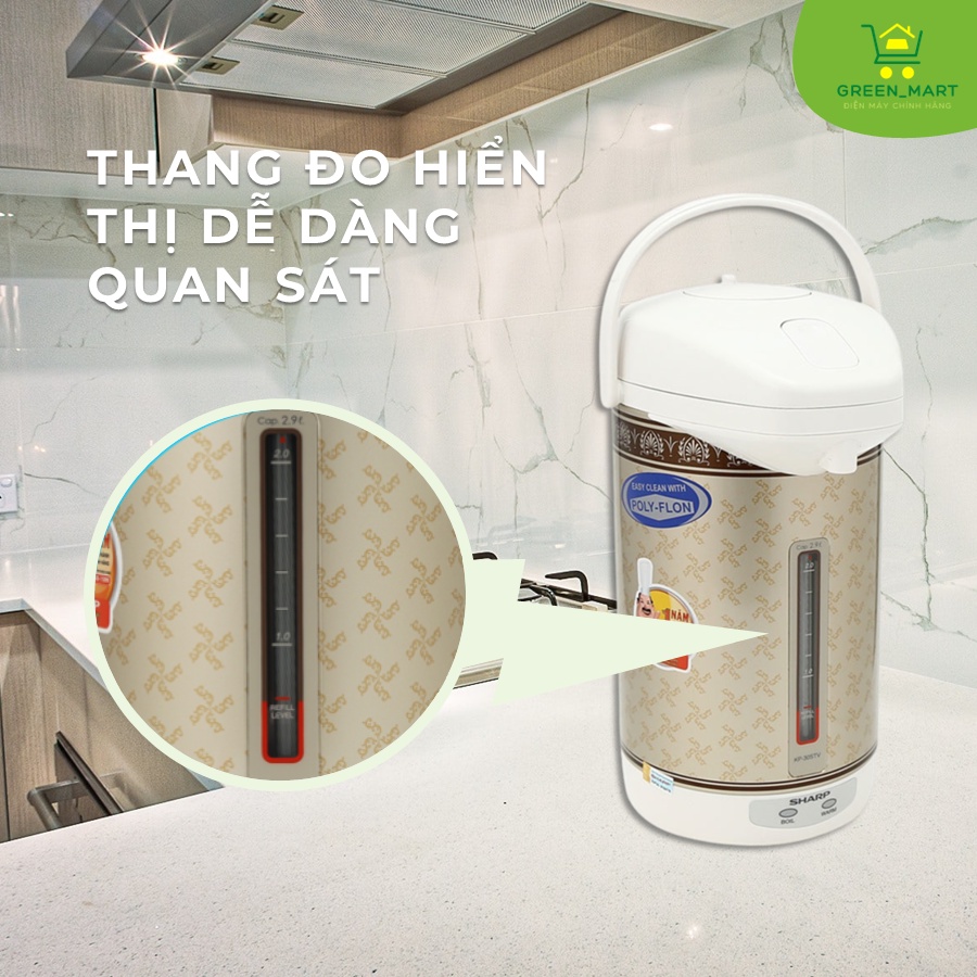 Bình Thủy Điện Inox 100 Độ Sharp KP-30STV| KP-B28SV-OC 2.9L Đun Nước Nóng Giữ Nhiệt công suất 670W