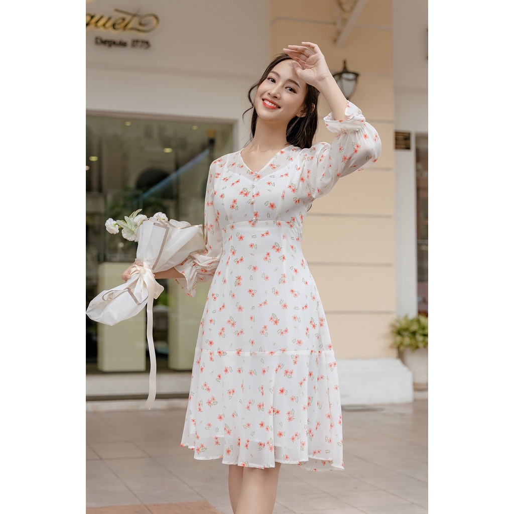 Đầm Voan Hoa Anh Đào nhí Tay dài xinh xắn LOLIE DRESS