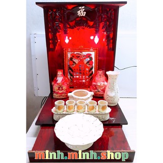 Combo đồ thờ cúng màu kem: Bàn thờ 40cm hộc kéo, tài địa,...+ khuyến mãi