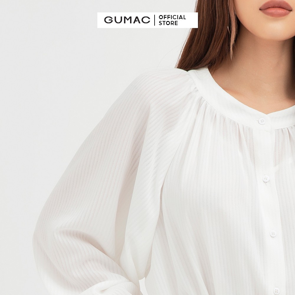 [Mã WABRGUSBD2 giảm 10% tối đa 50k đơn từ 250k] Áo sơ mi nữ cổ trụ GUMAC màu trắng trơn thanh lịch  | BigBuy360 - bigbuy360.vn