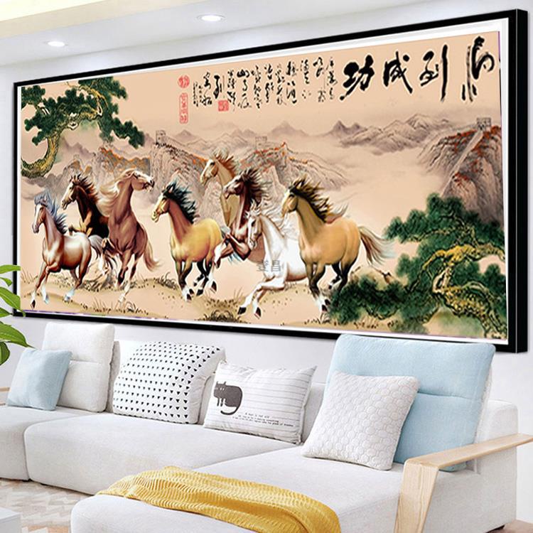 Bộ Tranh Thêu Chữ Thập Tự Làm 11CT Hình Hai Con Ngựa Phong Cảnh Trung Hoa Truyền Thống