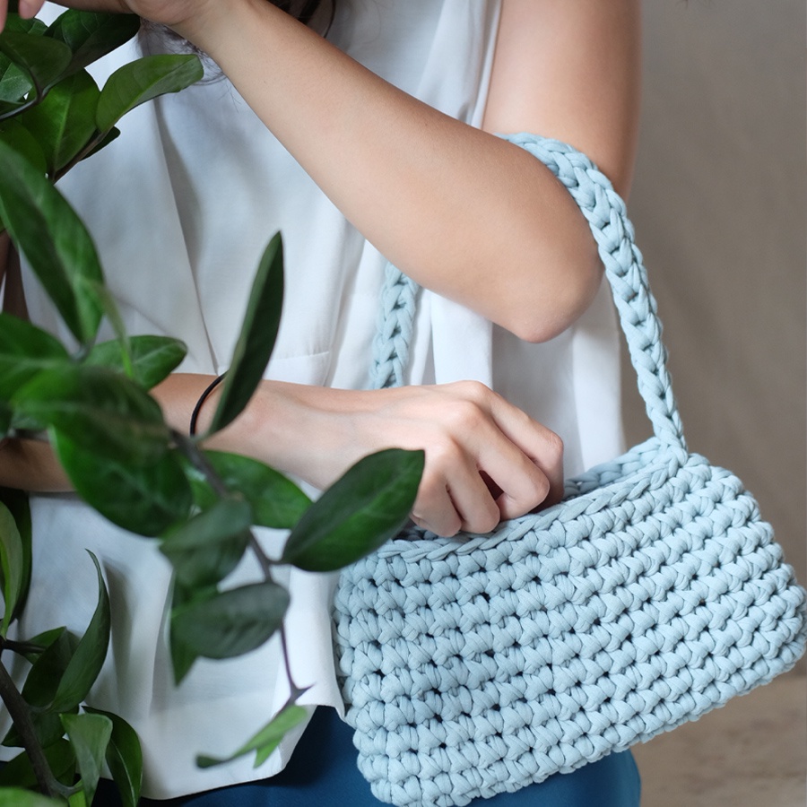 Túi xách tay nữ mini móc len Mindy Handbag làm từ sợi vải cotton handmade