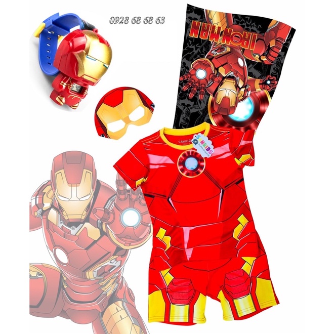 KÈM ĐỒNG HỒ /BỘ QUẦN ÁO SIÊU NHÂN NGƯỜI SẮT KÈM CHOÀNG MẶT NẠ SAMKIDS