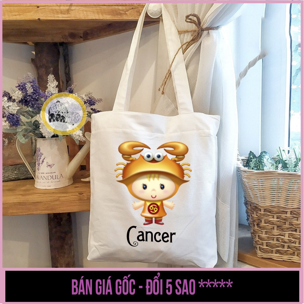 Túi tote túi vải túi canvas, có khóa kéo in hình 12 CUNG HOÀNG ĐẠO - săn nón đẹp