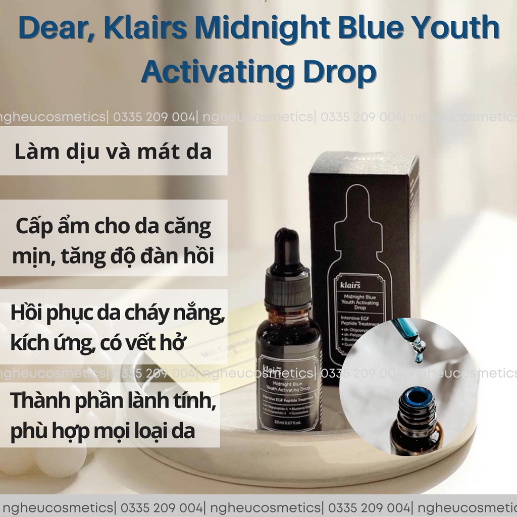 Serum Phục Hồi Làm Dịu Da Mụn Klairs Midnight Blue Youth Activating Drop 20ML Nhập Khẩu Chính Hãng