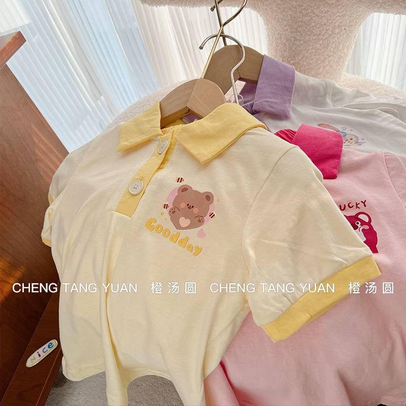 Bộ đồ áo thun cổ polo phong cách đáng yêu vải cotton dành cho