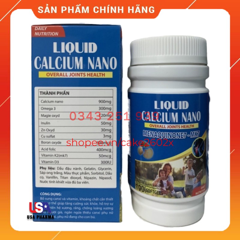 Viên uống CALCIUM NANO LIQUID bổ sung canxi, vitamin và các khoáng chất cần thiết – Hộp 100 viên | MediUSA