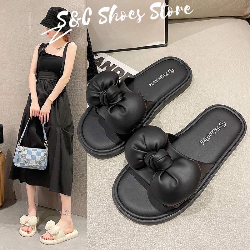 Dép Sandal Cao Gót Đế Xuồng Đính Nơ Phong Cách Hàn Quốc Mùa Hè 2022 Cho Nữ