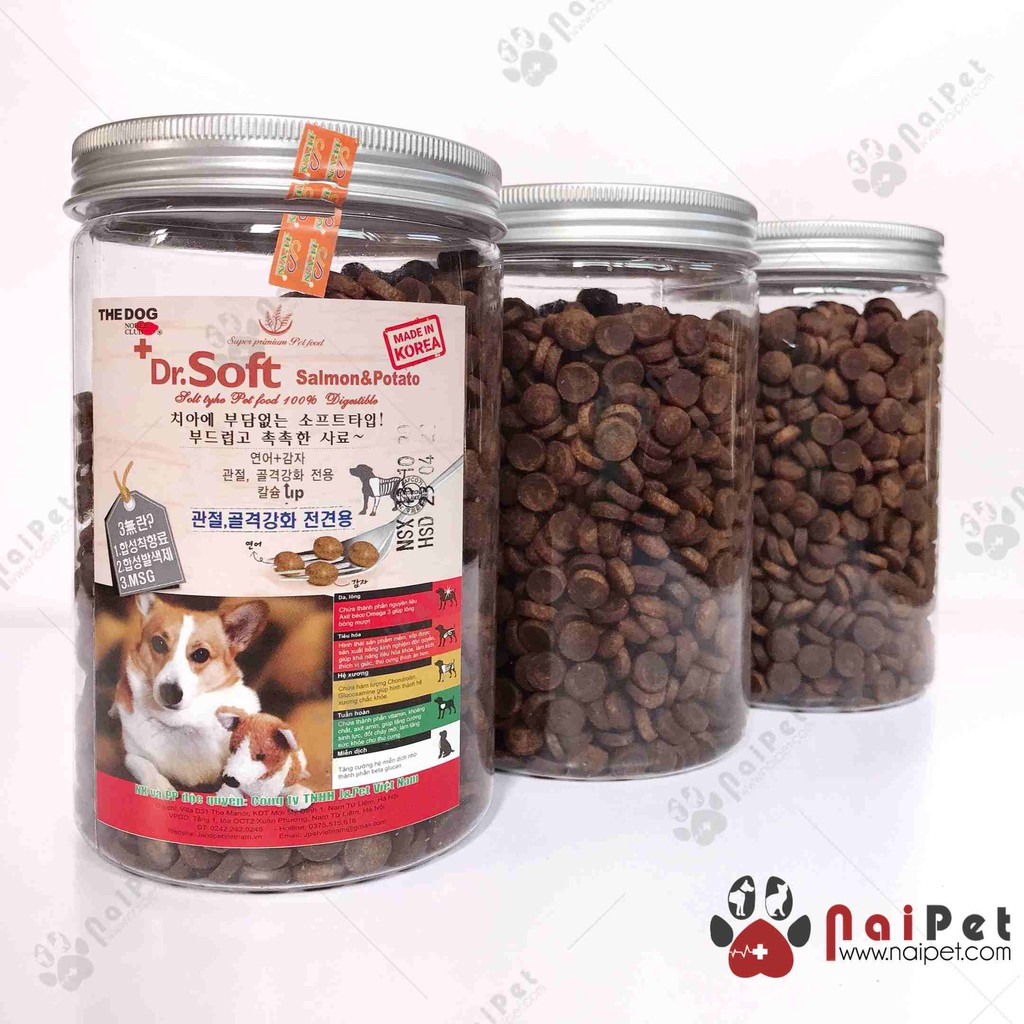 Thức Ăn Hạt Mềm Vị Cá Hồi Khoai Tây Dr.Soft Salmon &amp; Potato Hộp 400g