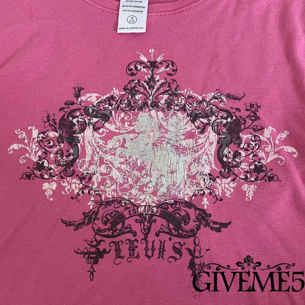 GIVEME-Women’s Casual Short Sleeve T-shirt Vintage Printing Round Neck Exposed Navel Slim Fit Tops