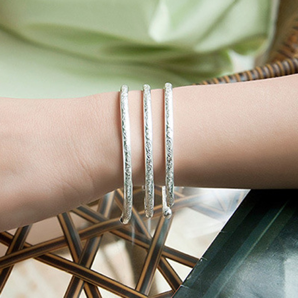 Vòng Đeo Tay Mạ Bạc Khắc Hình Hoa Thời Trang Cho Nữ