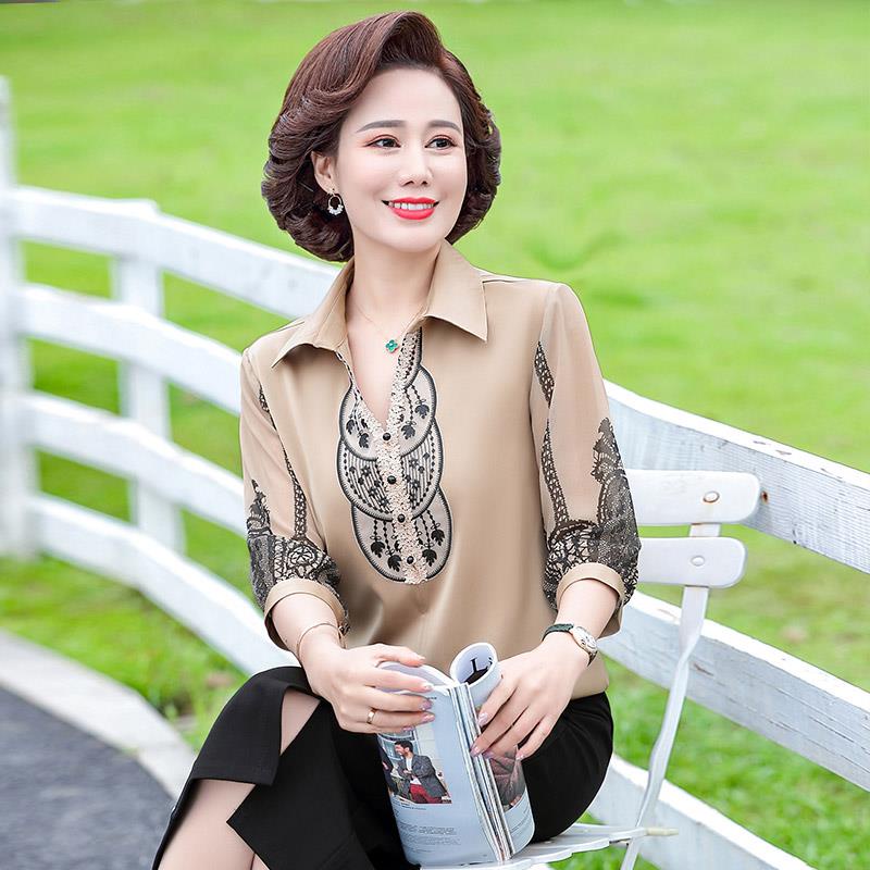 Áo Sơ Mi chiffon Tay Dài Phong Cách Phương Tây Mới Dành Cho Phụ Nữ Trung Niên 40 Tuổi 50 Tuổi