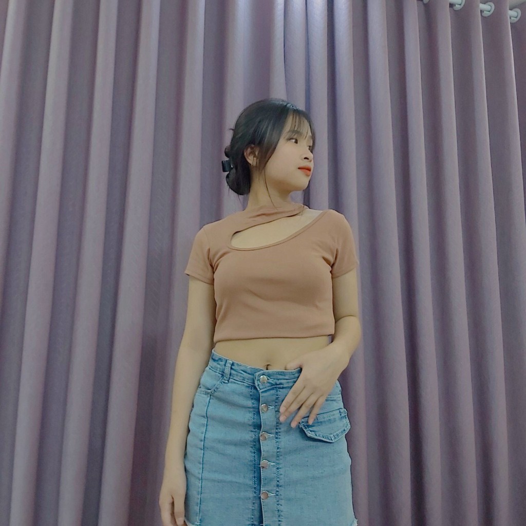 Áo Croptop -  Áo thun croptop nữ body cổ tim cao cấp chất cotton mát mịn sang chảnh CRT002 | BigBuy360 - bigbuy360.vn