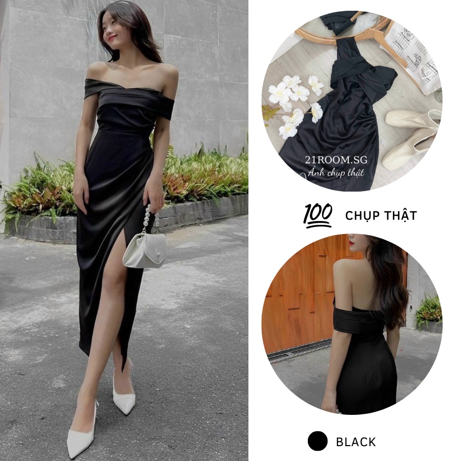 ĐẦM BODY LỤA DỰ TIÊC TRỄ VAI XẺ TÀ CHẤT FORM ĐẸP SANG TRỌNG BEST SELLER