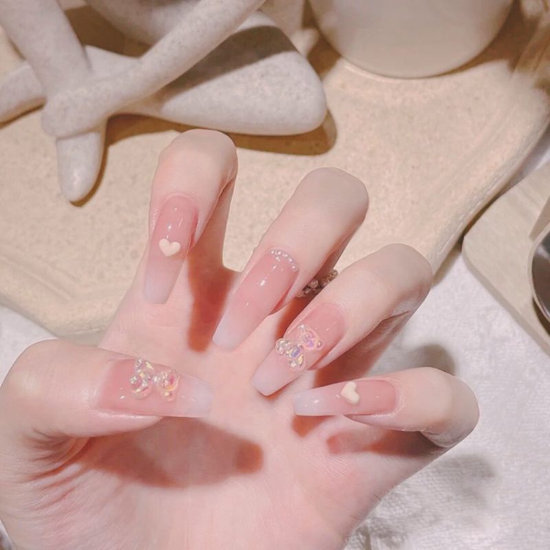 Móng tay giả thiết kế Huyền Trang Nail hộp 10 móng kèm keo dũa