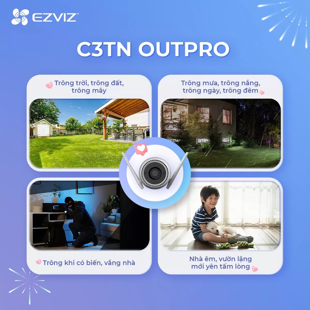 Camera Wifi EZVIZ Ngoài Trời C3TN 3MP 2K Có Màu Đêm, Tích Hợp Ai, Đàm Thoại 2 Chiều - Hàng Chính Hãng