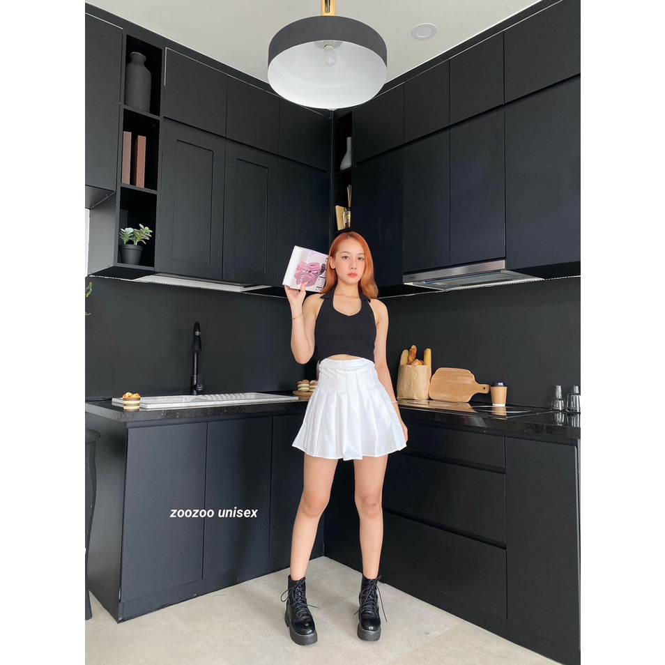 Áo ba lỗ choàng dây hở lưng cổ trụ dáng croptop - áo yếm phối cổ trụ trơn Zoozoo