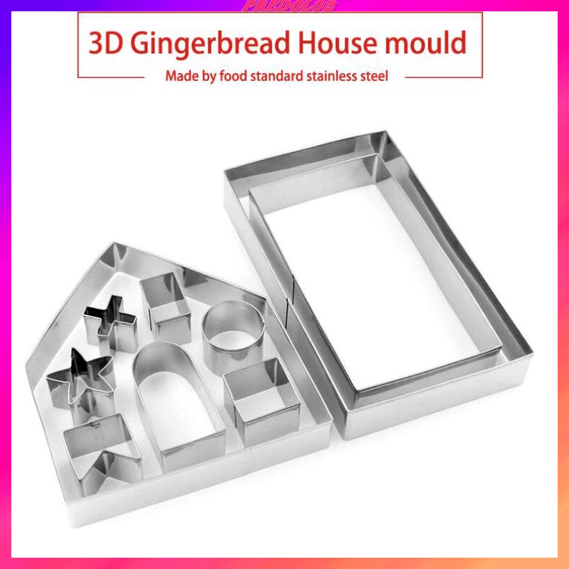 Bộ 10 Khuôn Cắt Bánh Quy 3D Bằng Thép Không Gỉ Hình Ngôi Nhà Gừng Giáng Sinh
