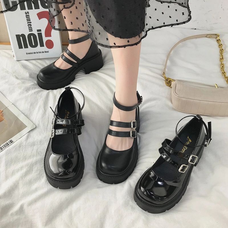 (SẴN DA LÌ) Giày đế bằng ulzzang oxford B26 3 quai đế cao 5cm | BigBuy360 - bigbuy360.vn
