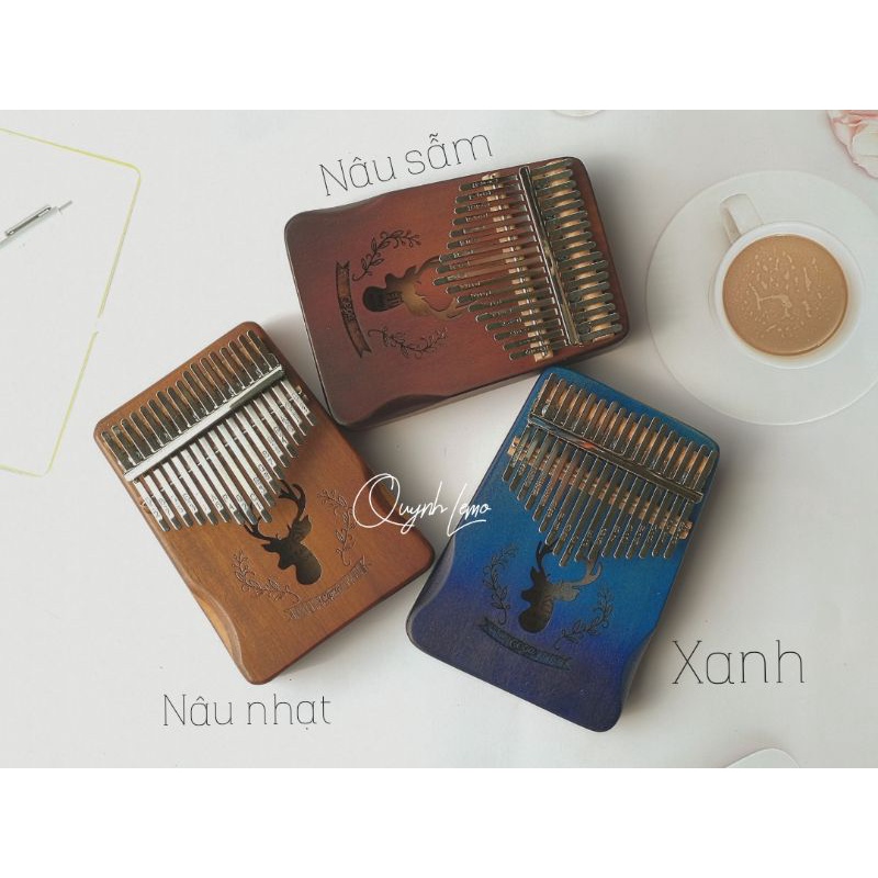 Đàn kalimba 17 phím Cega Nai Xanh gỗ manhogany cao cấp - tặng full phụ kiện và dây treo trang trí