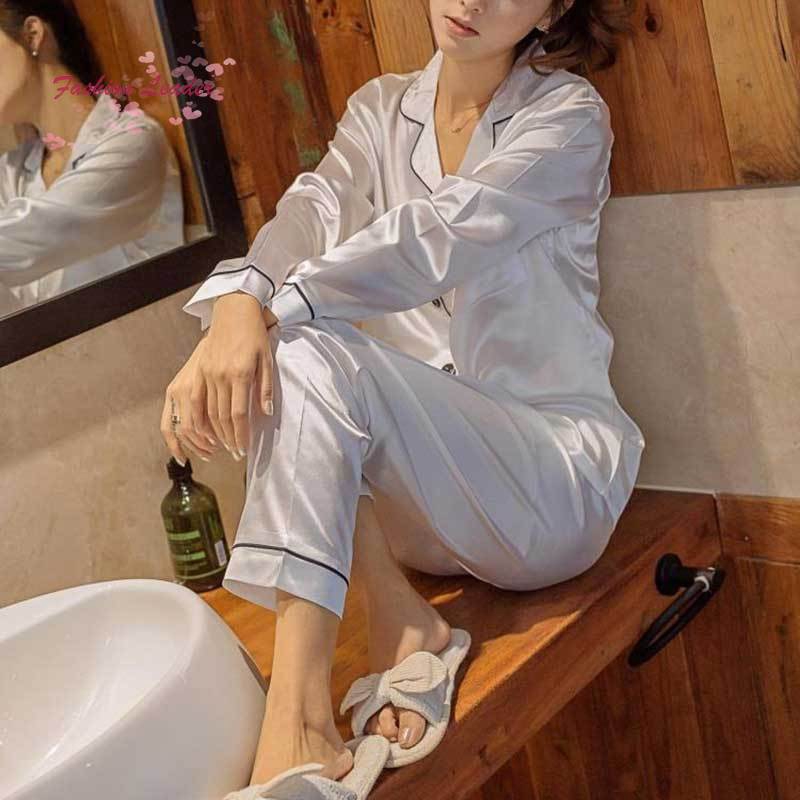 Bộ đồ ngủ form dài cổ bẻ phối túi thời trang cho nữ | BigBuy360 - bigbuy360.vn