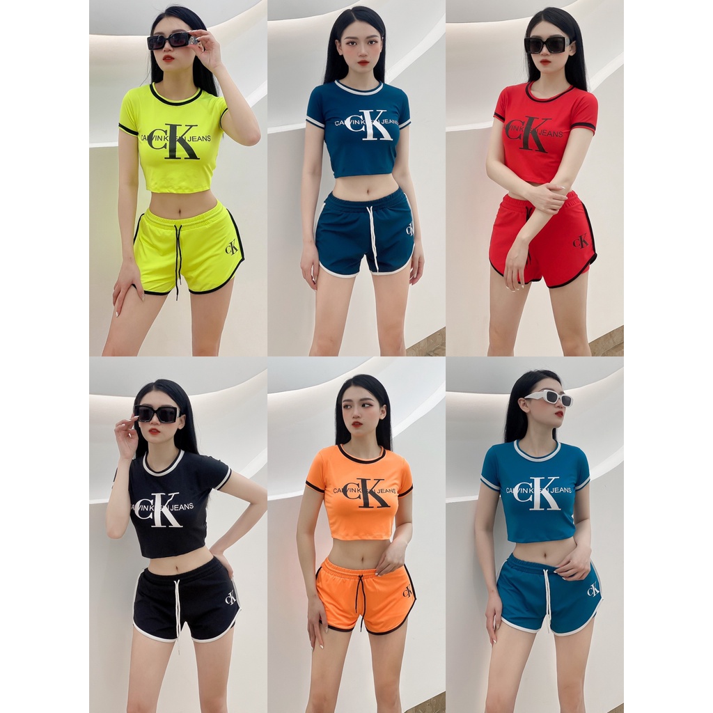 Bộ tập gym, yoga, aerobic - áo croptop quần đùi 2 lớp siêu xinh