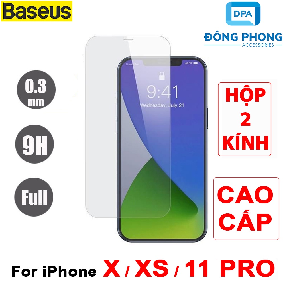 Hộp 2 Kính Cường Lực iPhone X / XS / 11 PRO Full Màn Hình Chính Hãng Baseus