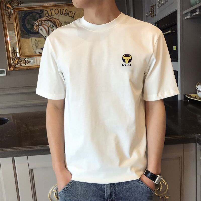 ☸▪Áo thun ngắn tay mùa hè 2021 quần áo nam mới thủy triều thương hiệu cotton trắng áo thun đầu bò thêu nửa tay hoang dã