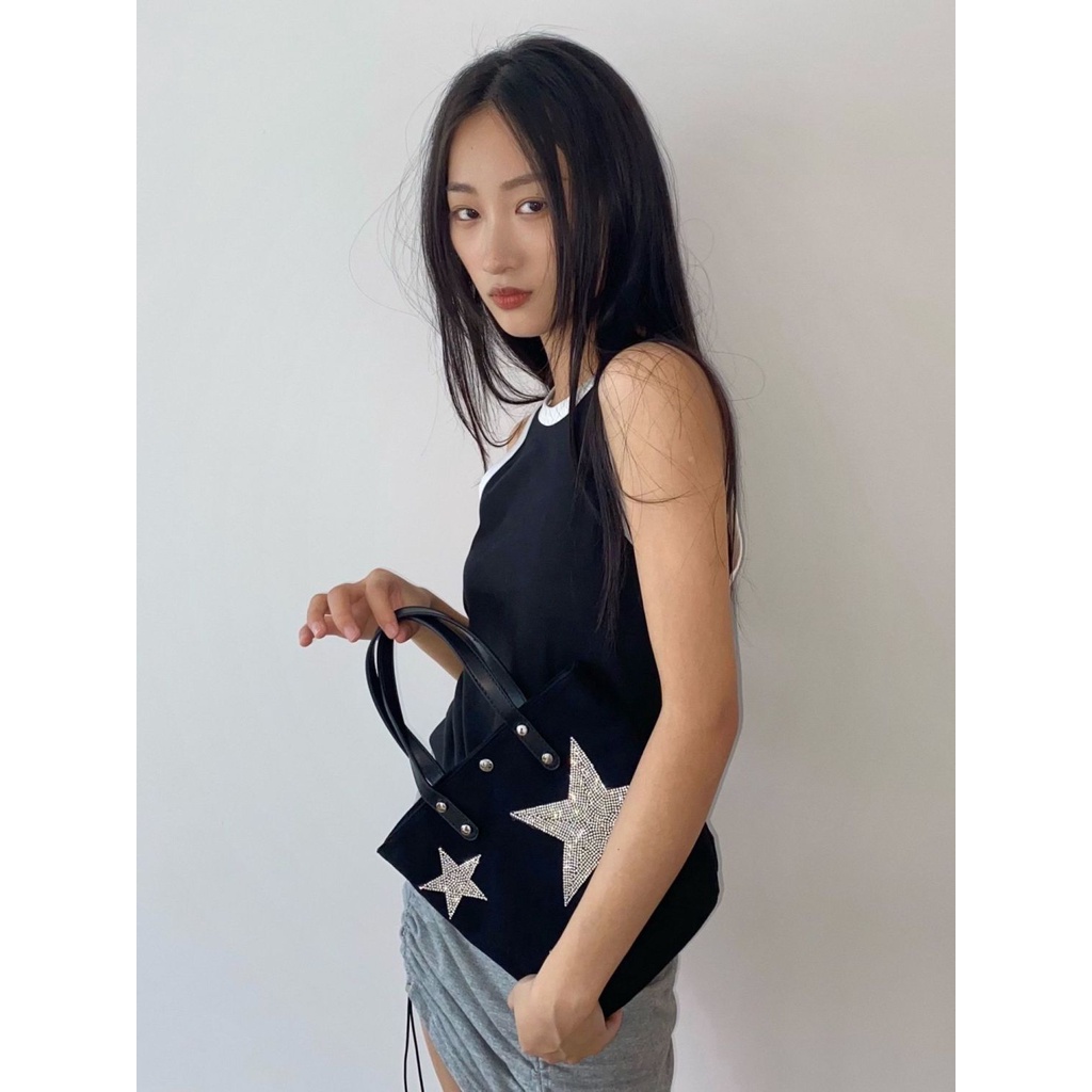 Ngôi Sao Năm Cánh Túi Xách Canvas Đính Kim Cương Lấp Lánh Siêu Sáng Nhiều Phương Pháp Nóng Bỏng Y2K Retro Cho Nữ