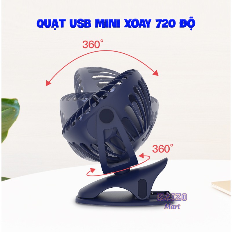 Quạt tích điện mini cầm tay để bàn - Mini fan quạt cho bé dùng pin tối đa đến 15h kẹp xoay 720 độ - Mianz Store