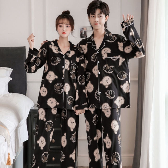 Bộ Đồ Ngủ Tay Dài Họa Tiết Gấu Dễ Thương