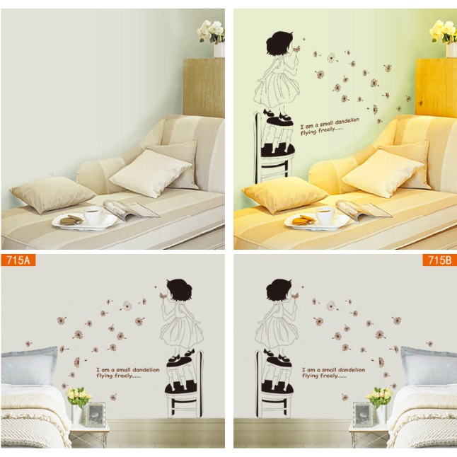 Decal trang tri tường Bé Gái thổi bay Bồ Công Anh