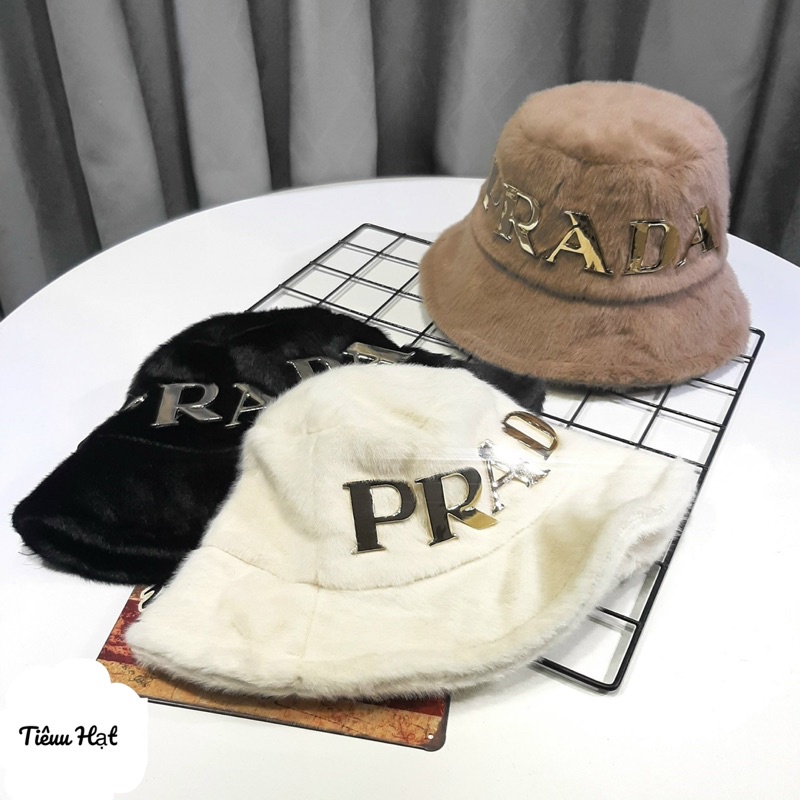 Mũ bucket lông Prada