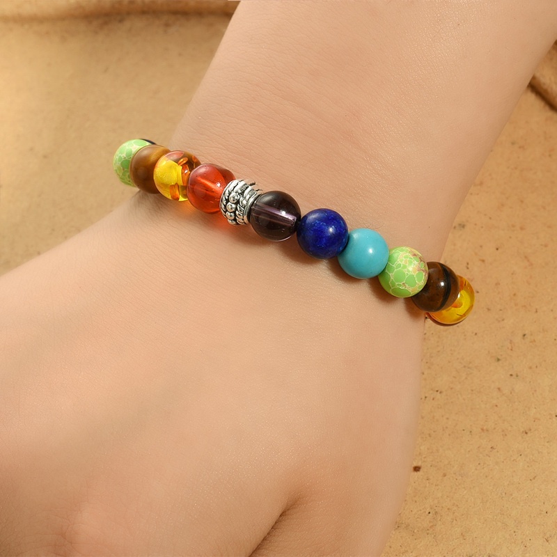 Vòng Tay Hạt Đá Núi Lửa Chakra 7 Luân Xa Có Thể Điều Chỉnh Kích Thước Giúp Giảm Căng Thẳng