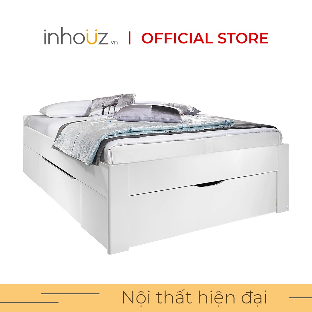 Giường ngủ hiện đại bằng gỗ có 3 hộc kéo INHOUZ phong cách Freiham bed - HOGG0013