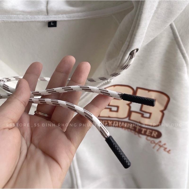Áo khoác hoodie zip có nón vải nỉ cotton lót bông in họa tiết số 33 màu xám trắng form rộng unisex nam nữ - SSSTore