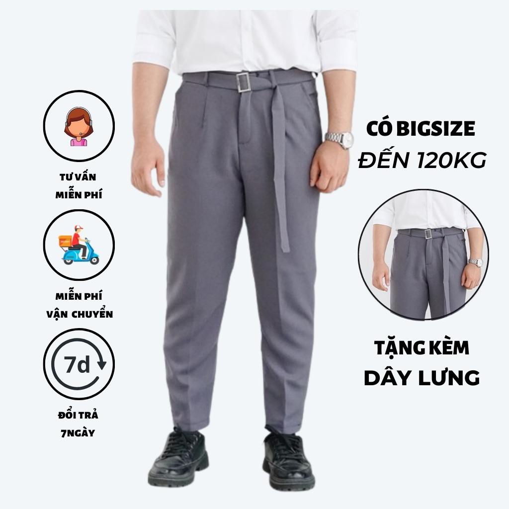Quần tây âu cạp cao bigsize màu xám vải tuyết mưa cao cấp không nhăn mềm mát có size lớn cho người ngoại cỡ đến 120kg