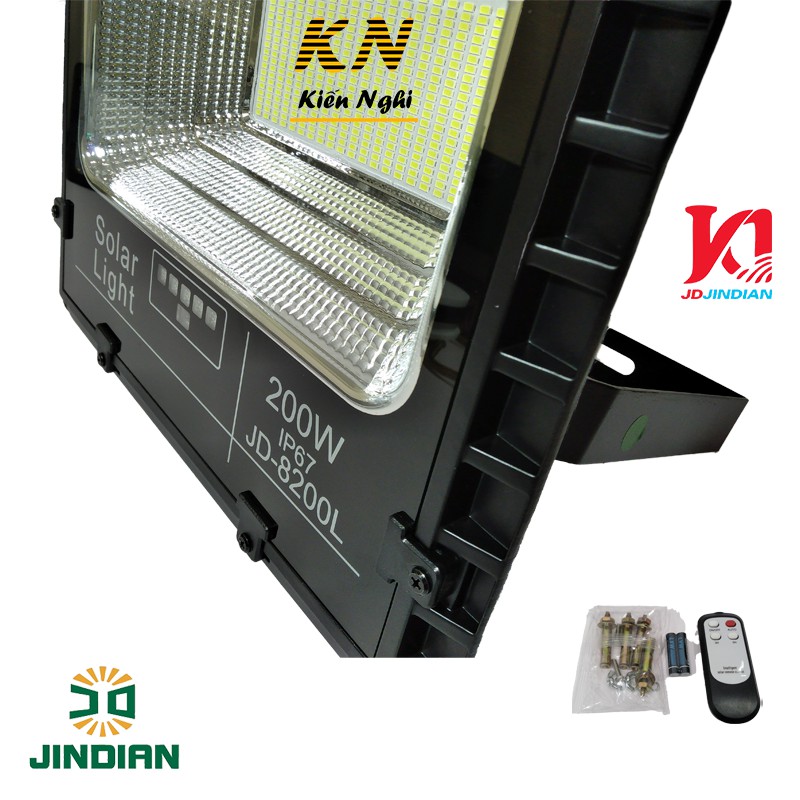 ĐÈN PHA NĂNG LƯỢNG MẶT TRỜI JD JINDIAN JD-8200L 200W ĐIỀU KHIỂN TỪ XA VÀ CÓ BÁO MỨC PIN BẢO HÀNH 3 NĂM CHÍNH HÃNG