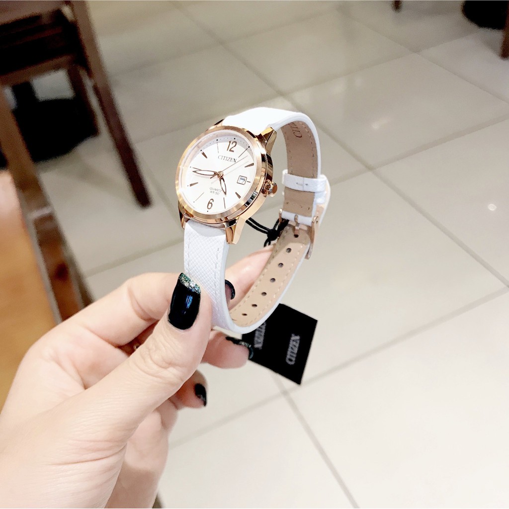 Đồng Hồ Nữ Citizen EU6073-02A Dây Da Viền Vàng Hồng