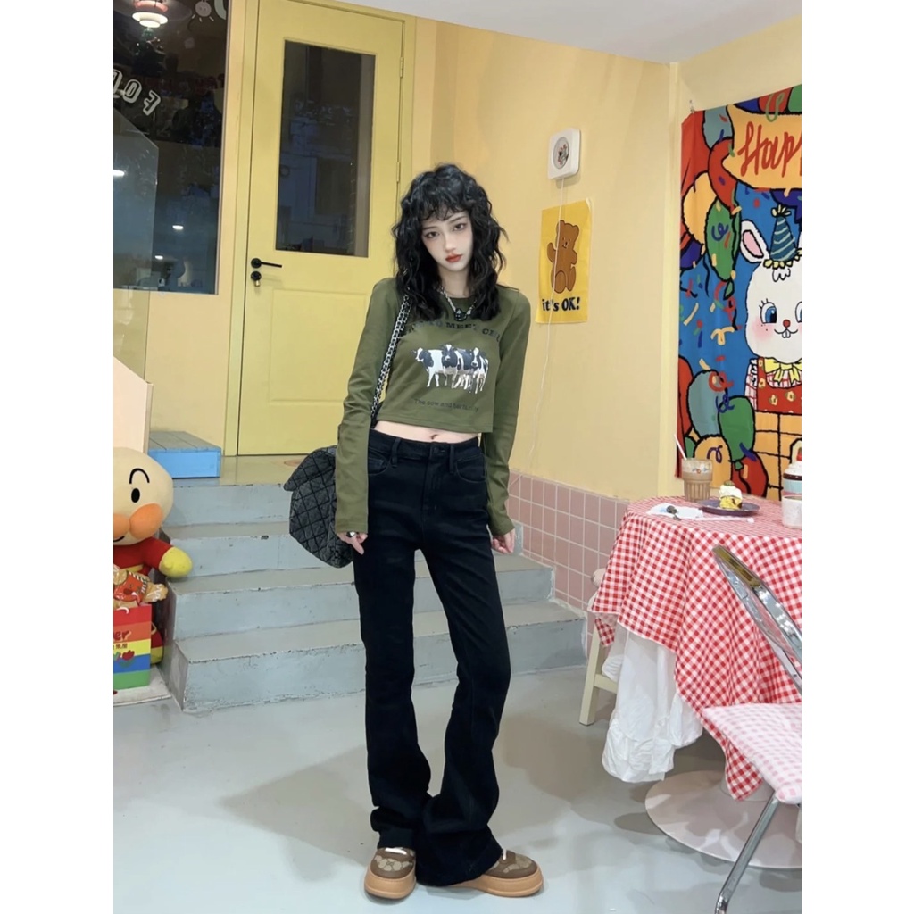 Quần jean flair jean form hàn lưng cao loe nhẹ