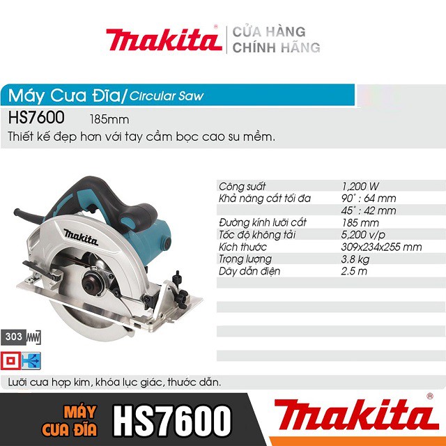 [Chính Hãng] Máy Cưa Đĩa Makita HS7600 (185MM-1200W) Bảo Hành Tại Các TTBH Toàn Quốc