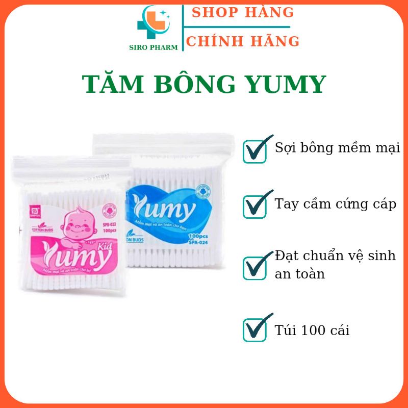 Tăm bông ngoáy tai Yumy  nhãn hiệu tăm bông đạt chuẩn Thụy sỹ Gói 100 que