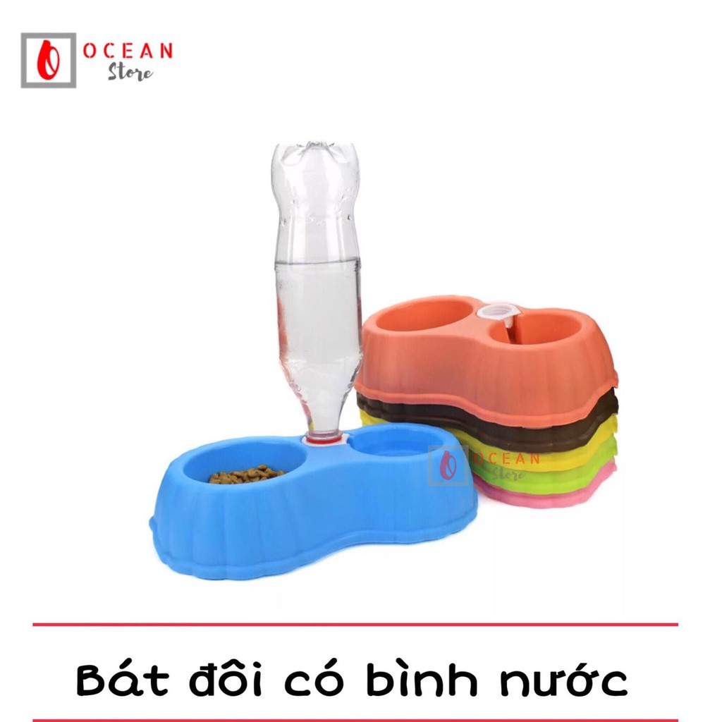 Bát ăn đôi có gắn bình nước - Phụ kiện thú cưng B02 (Size M)