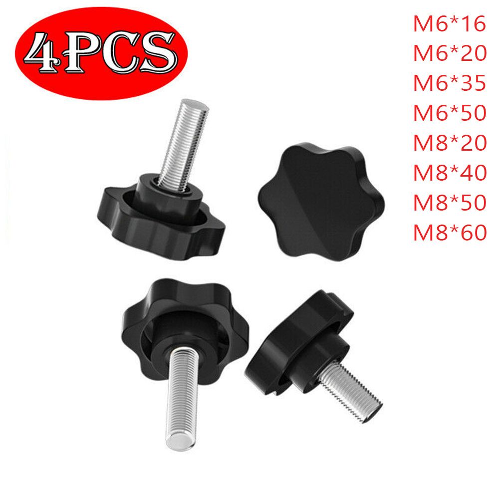 KUNHEV Set 4 núm vặn tay cầm kiểu M6 M8 bằng thép carbon màu đen hình ngôi sao