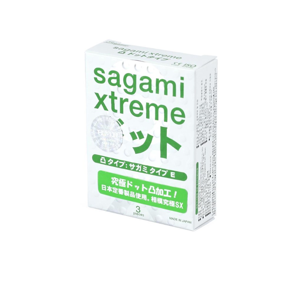 Hộp 3 bao cao su gân gai Sagami Extreme White, bcs xuất xứ Nhật Bản